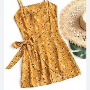 Ditsy Print Open Back Wrap Hem Cami Dress